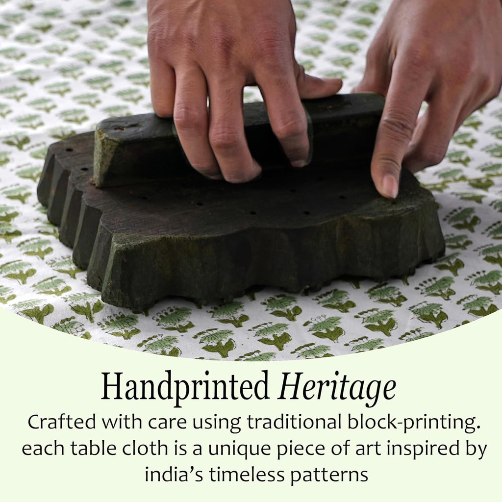 Tablecloth 100% Cotton 60x90 Inch Indian Block Print Rectangle Table Cover, Washable Table Cloth