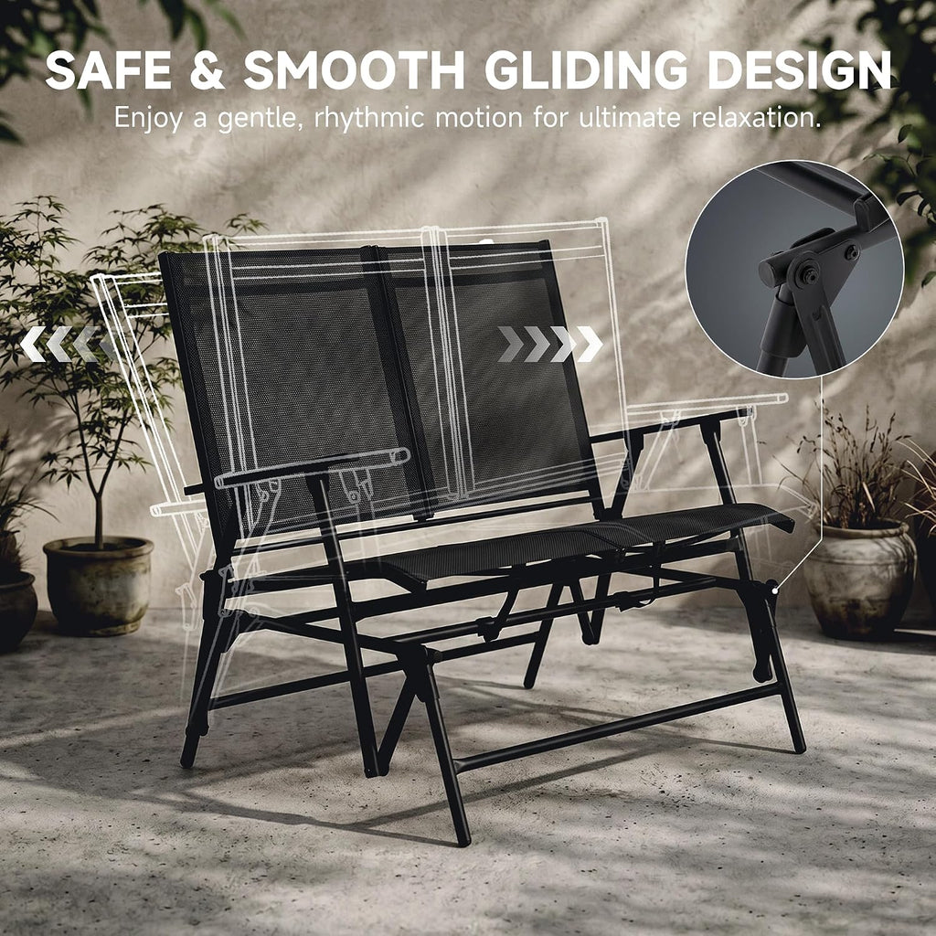 2-Person Outdoor Glider Bench No Assembly Required, Glider Loveseat for Outside Patio with Smooth Rocking, Patio