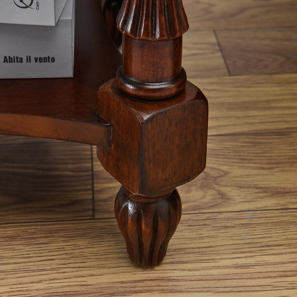 Oval Round Glass End Table, 2-Tier Solid Wood Glass Top End Side Tables, Traditional Victorian Nightstand Living Room