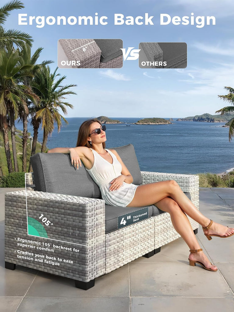 6 Piece Outdoor Wicker Patio Furniture Set Rattan Outdoor Sectional Sofa | Patio Sectional with 4" Thickened Cushions
