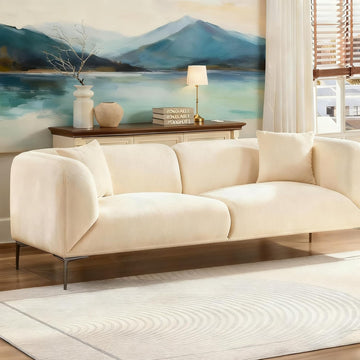 82.68" Modern Sofa, 3-Seater Deep Seats Tuxedo Couch, Boucle Sofas with 2 Pillows