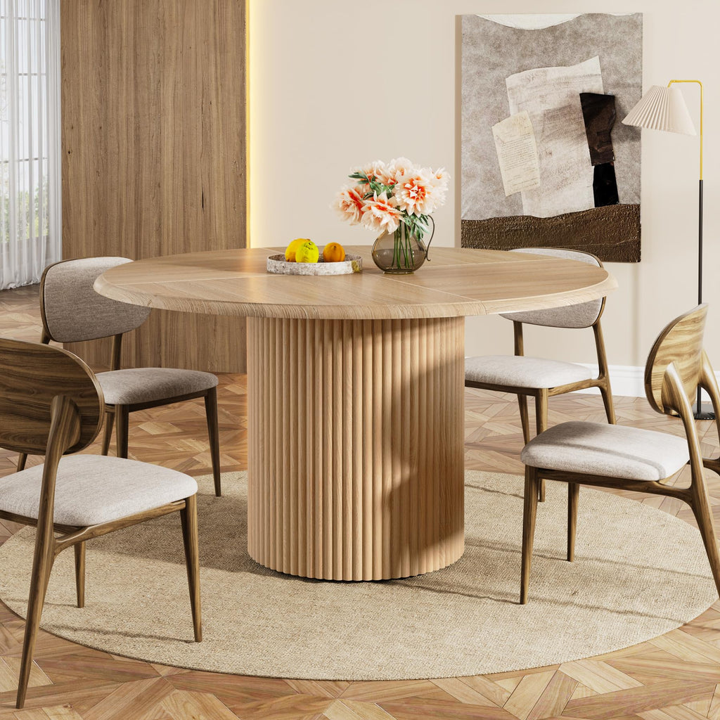 47" Round Dining Table for 4, Farmhouse Kitchen Table with Metal Base, Modern Small Dinner Table (Chairs Not Included)