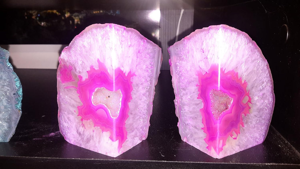 Pink Agate Quartz Geode Book Ends - Made from the Finest Grade Brazilian Agate