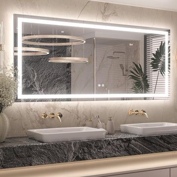 60x28 Inch LED Bathroom Mirror with Lights, Stepless Dimmable