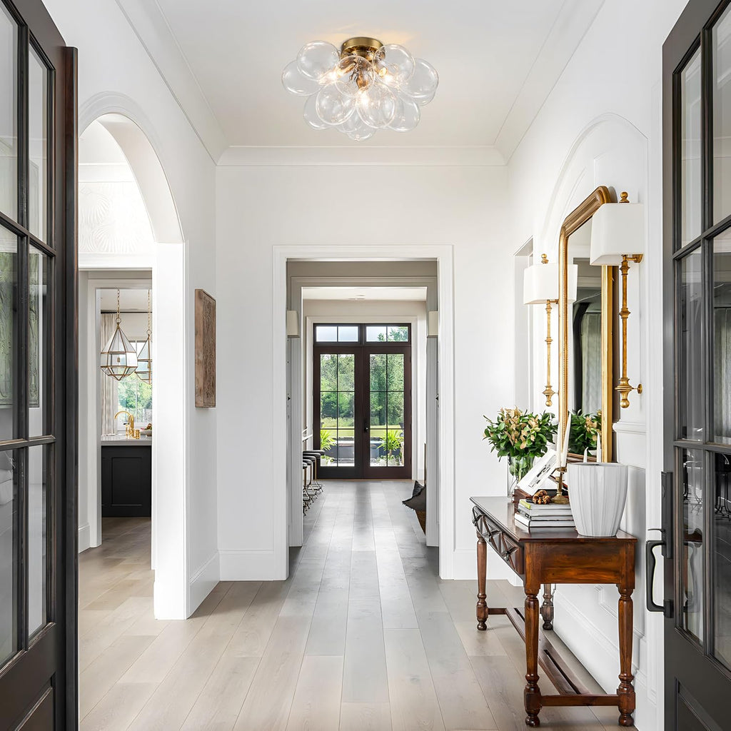 Semi Flush Mount Chandelier Gold Close to Ceiling Light Fixtures Modern Bubble Ball Glass Chandelier Mid Century