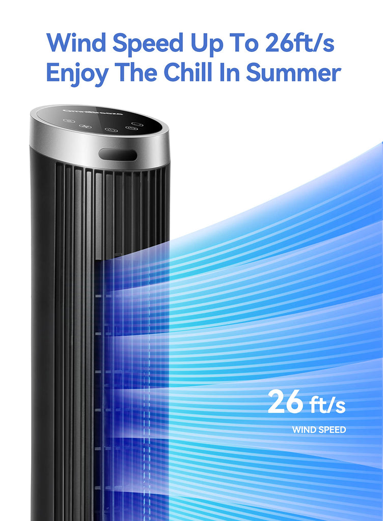 Digital Electric Tower Fan, with Remote Control, LED Display, Standing Bladeless Floor Fans Cooling and Quite Indoor
