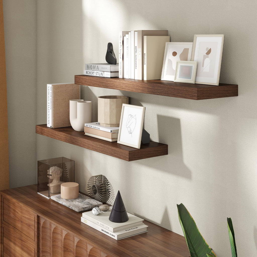 30 Inch Floating shelves for Wall, 8 Inch Deep, Invisible Brackets, Walnut