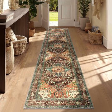 Washable Runner Rug, 2x8 Non-Slip Boho Vintage Hallway Kitchen Rug