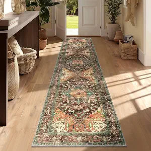 Washable Runner Rug, 2x8 Non-Slip Boho Vintage Hallway Kitchen Rug