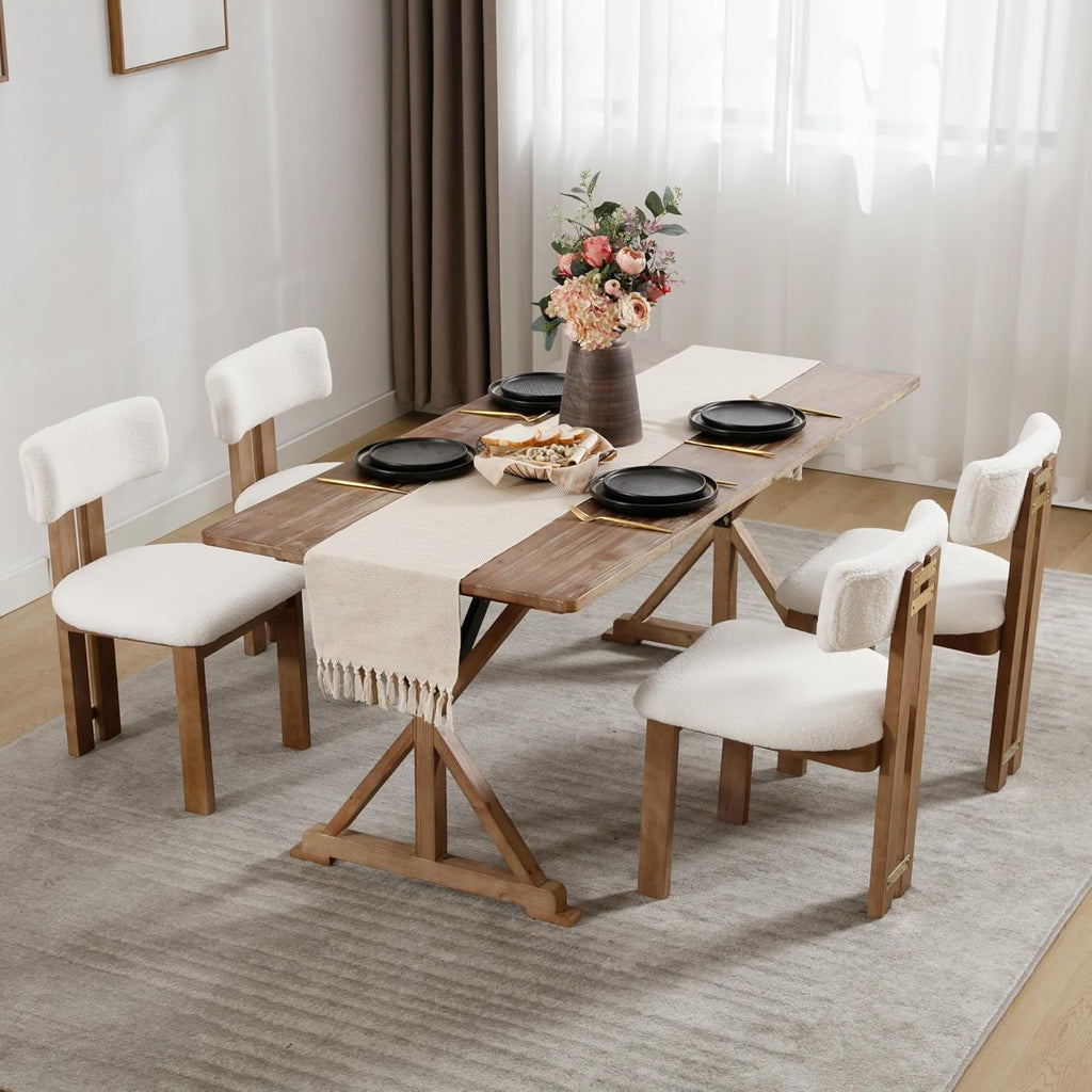 Sherpa Boucle Wooden Dining Chairs Set of 2