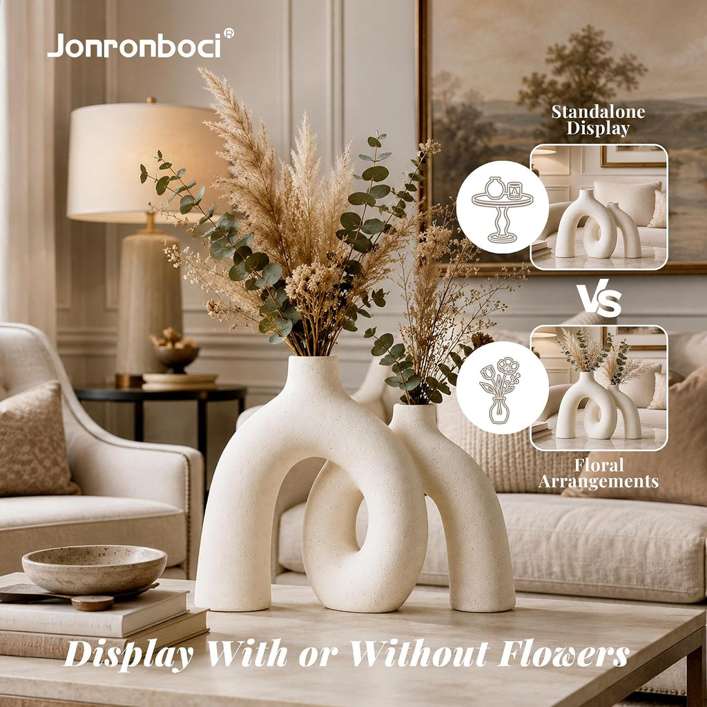 Hug Donut Decorative Vase Set - Modern Nordic Boho Style Vases Home Decor, Matte Ceramic