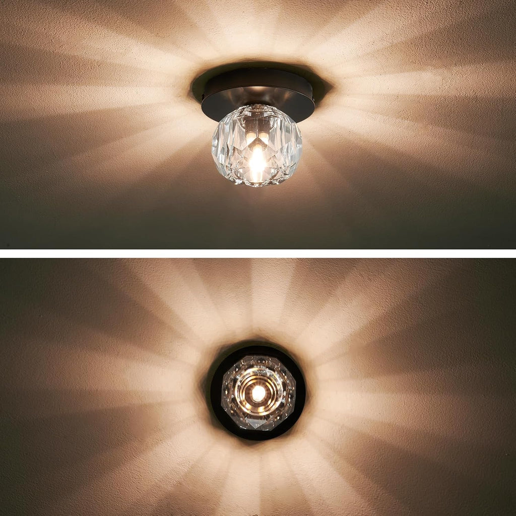 Small Crystal Ceiling Light Fixture,Black Flush Mount Hallway Ceiling light | Modern Matte Black Globe Wall Sconce,K9