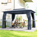 10' x 12' Outdoor Patio Gazebo, Heavy Duty Gazebo Canopy Shelter with Double Roof, Curtains, Netting, Steel Frame
