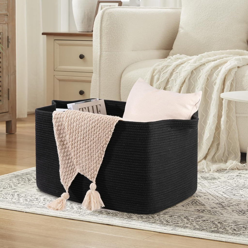 95L Extra Large Blanket Basket, 24" x 16.9" x 14.2" Woven Storage Basket , Rectangle Nursery Blanket Storage for