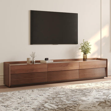 Mid Century Modern TV Stand, 94.49" Wood Media Console with Adjustable LED Light, Entertainment