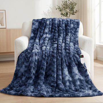 Electric Heated Blanket Throw Size 50"x60", Soft Sherpa Faux Fur Heating Blanket with 10 Adjustable Heat Settings