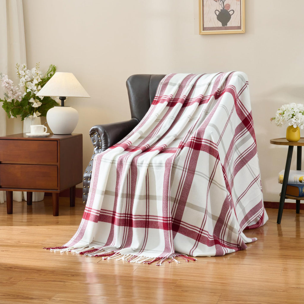 Red and White Plaid Throw Blanket for Couch - 60"X80"