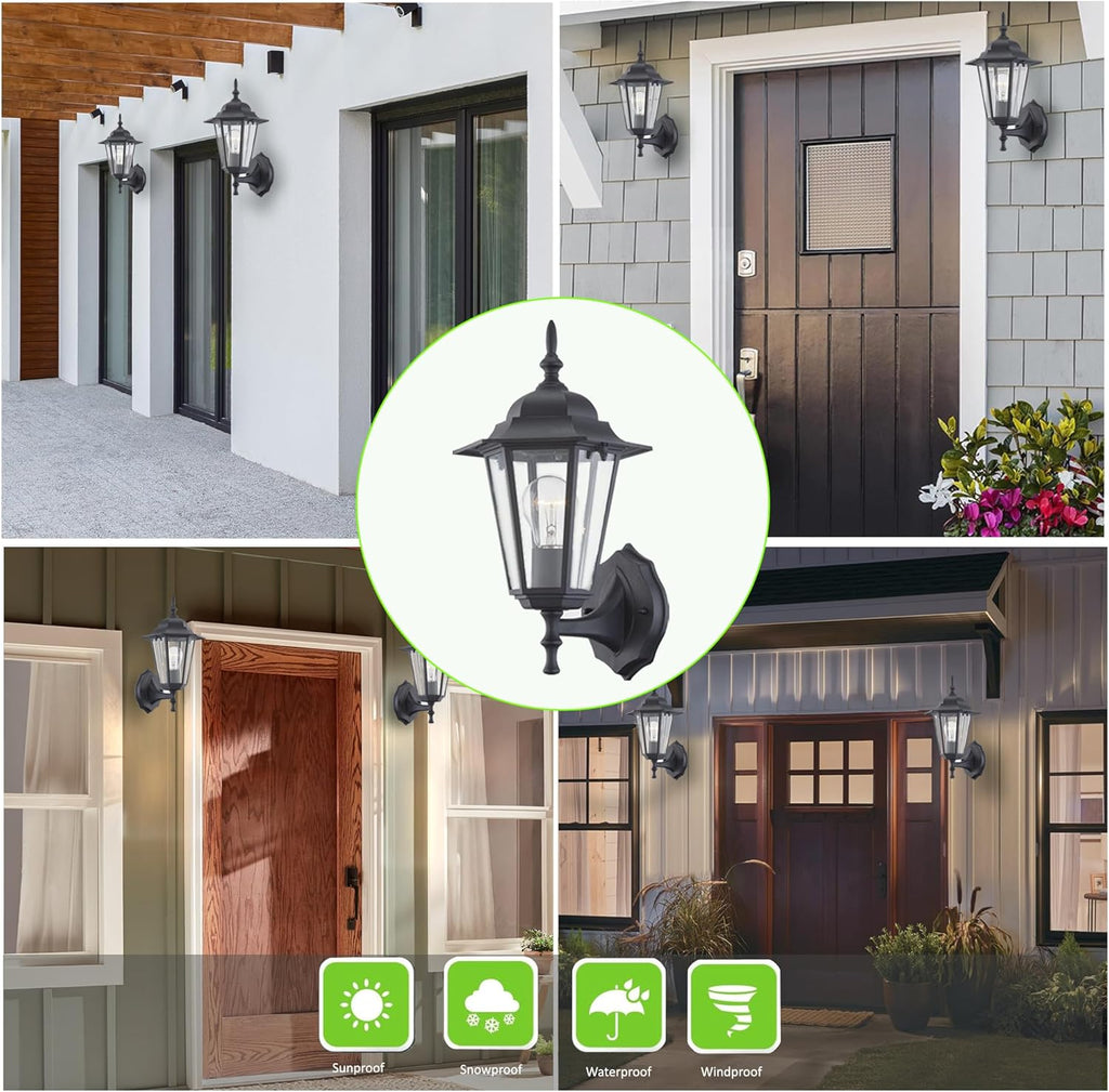 Outdoor Wall Lantern, Black Wall Sconce for House Porch Lighting Fixture, E26 Base 60W Max, Metal Housing Plus Glass