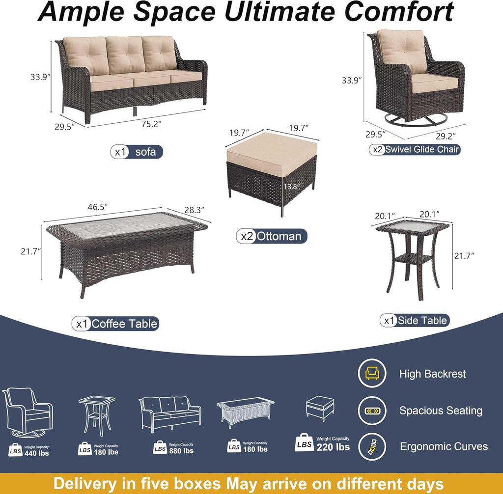 8-Piece Patio Furniture Set, Outdoor Thick Wicker Sectional Sofas with 2 Swivel Chairs, High Back Patio Sectional