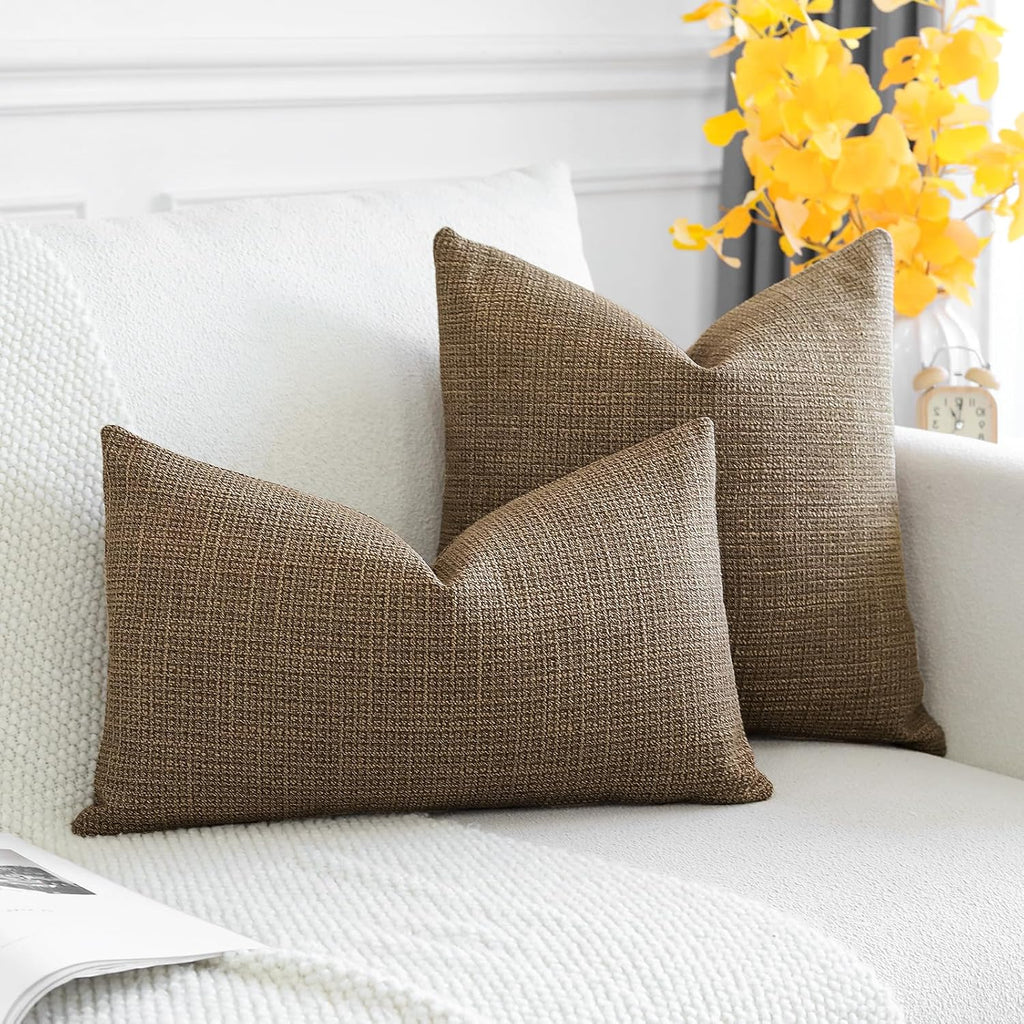Pack of 2 Throw Pillow Covers 20x20 Inch Linen Coffee Brown Pillowcases Farmhouse Decorative Solid Pillow Covers