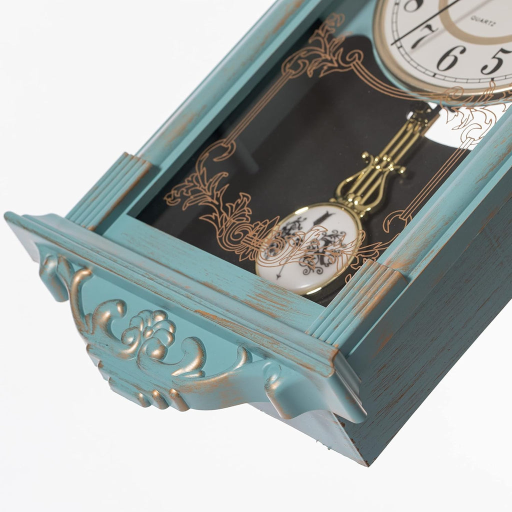 Vintage Grandfather-Style Wall Clock with Wood-Effect Plastic Pendulum Battery-Operated for Home Decor