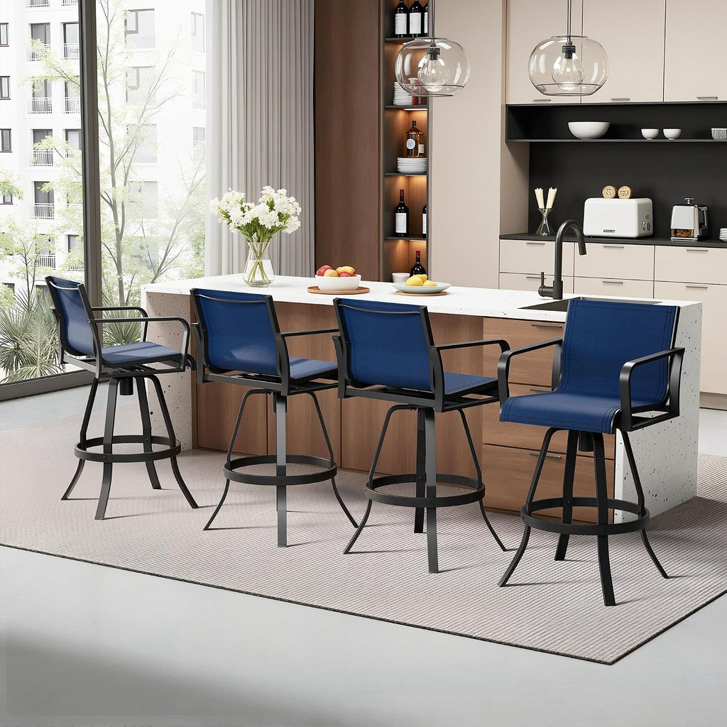 Swivel Outdoor Bar Stools Set of 4, 30" Aluminum Bar Height Chairs with Textilene Fabric, All Weather Barstools