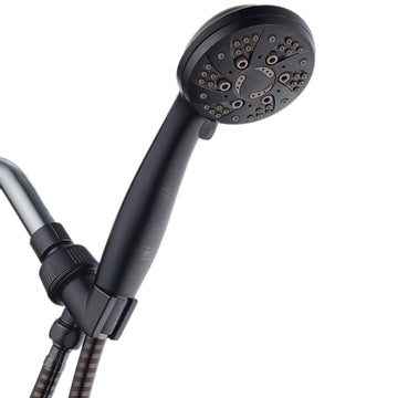 High Pressure 6-Setting Hand Held Shower Head with Extra-Long 6 Foot Hose & Bracket - Anti-Clog Nozzles - USA