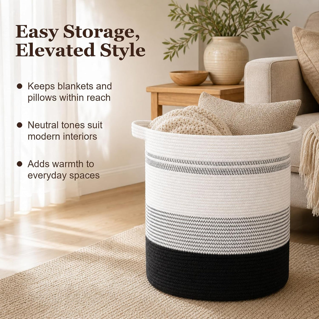 80L Laundry Hamper,Storage Basket with Handles,Decorative Basket ,Woven Storage Basket for Toys Bin,Pillows
