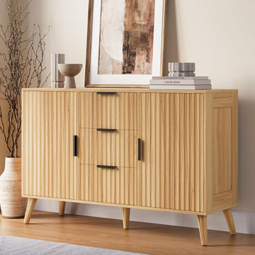 47.2" Fluted Sideboard Buffet Cabinet with 3 Drawers, Modern Sideboard Cabinet with Storage, Large Storage Cabinets