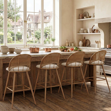 26'' Barstools Set of 4, Rattan Counter Height Swivel Stools