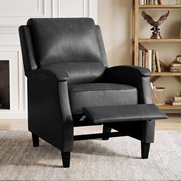 Recliner Chair, Faux Leather Push Back Recliner with Padded Seat, Mid Century Modern Lounge Armchair with Lumbar