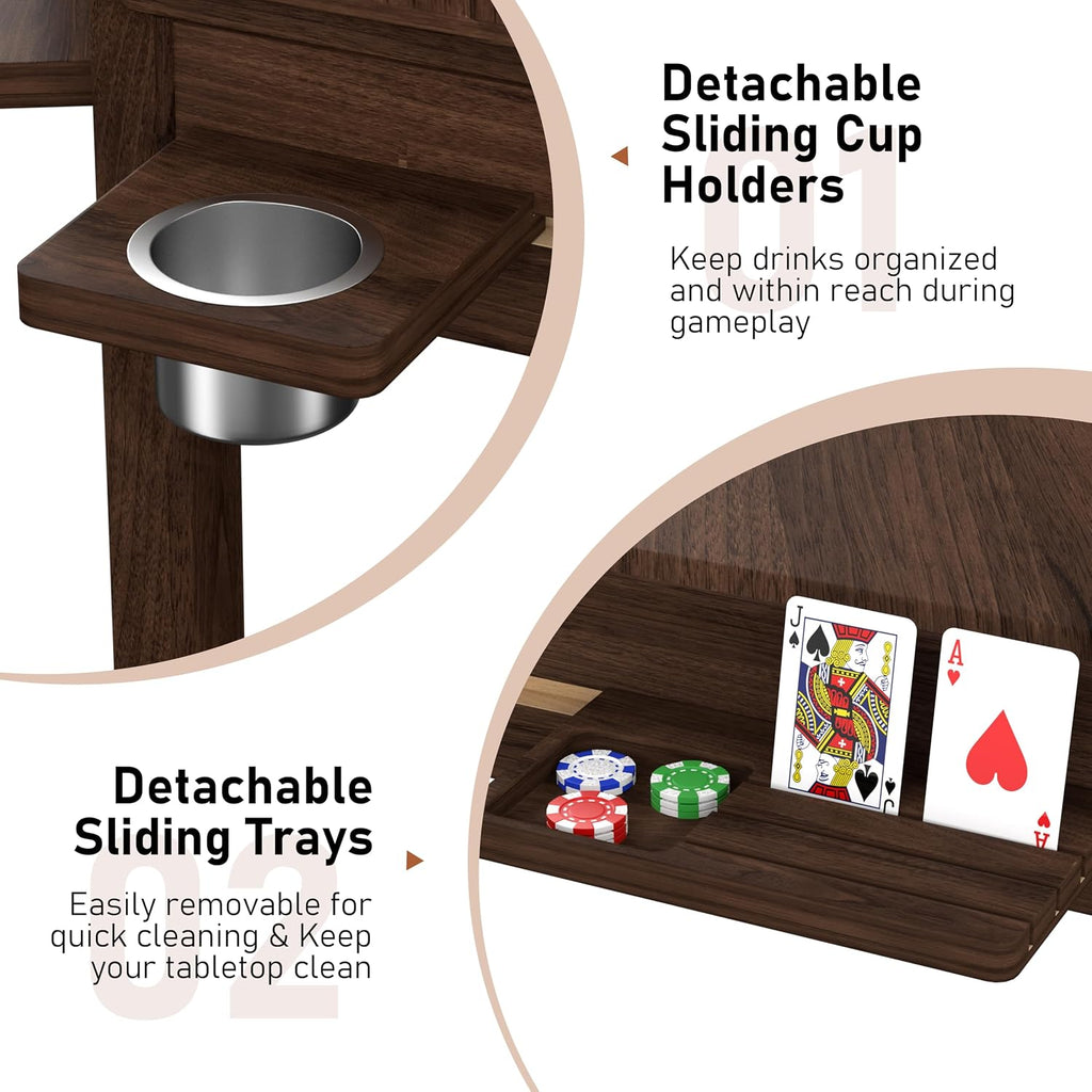 Board Game Table with Removable Table Top, Gaming & Dining Table for 4 to 6 Players,Includes Leatherette Play Mat