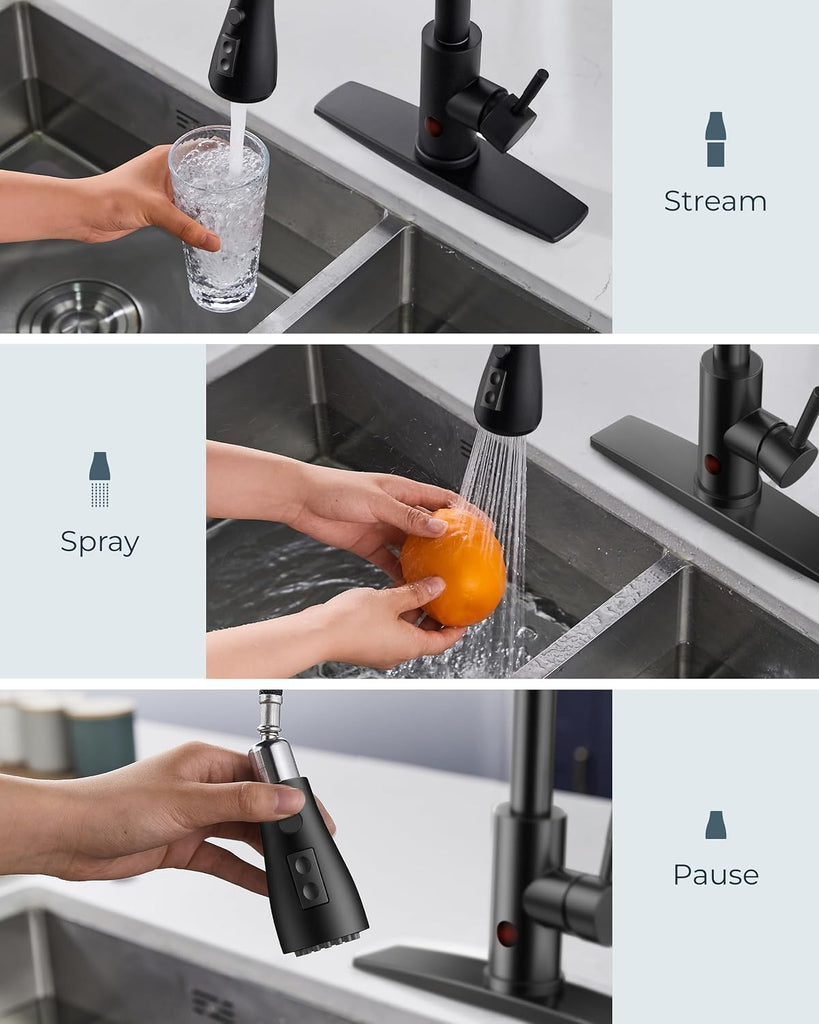 Black Touchless Kitchen Faucet with Soap Dispenser, Hands-Free