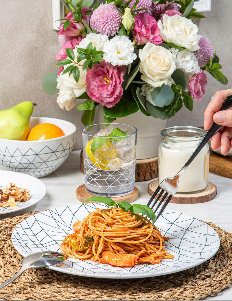12 Piece Ceramic Dinnerware Set Modern Contemporary Design Plates and Bowls for Dining Glossy White Stoneware Dishes