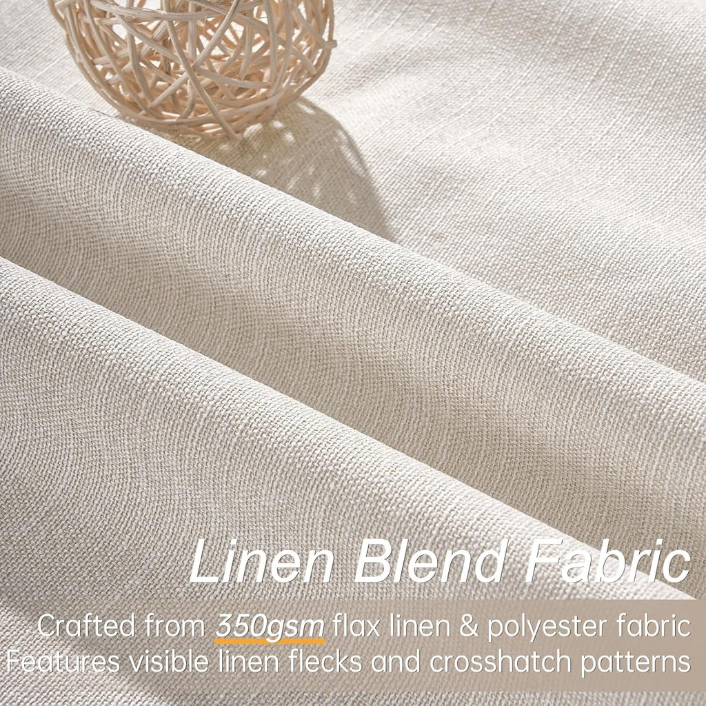 100% Blackout Linen Curtains 72 Inch Long Ivory Blackout Cream White Curtains, Pinch Pleated Back Tab Sun Blocking