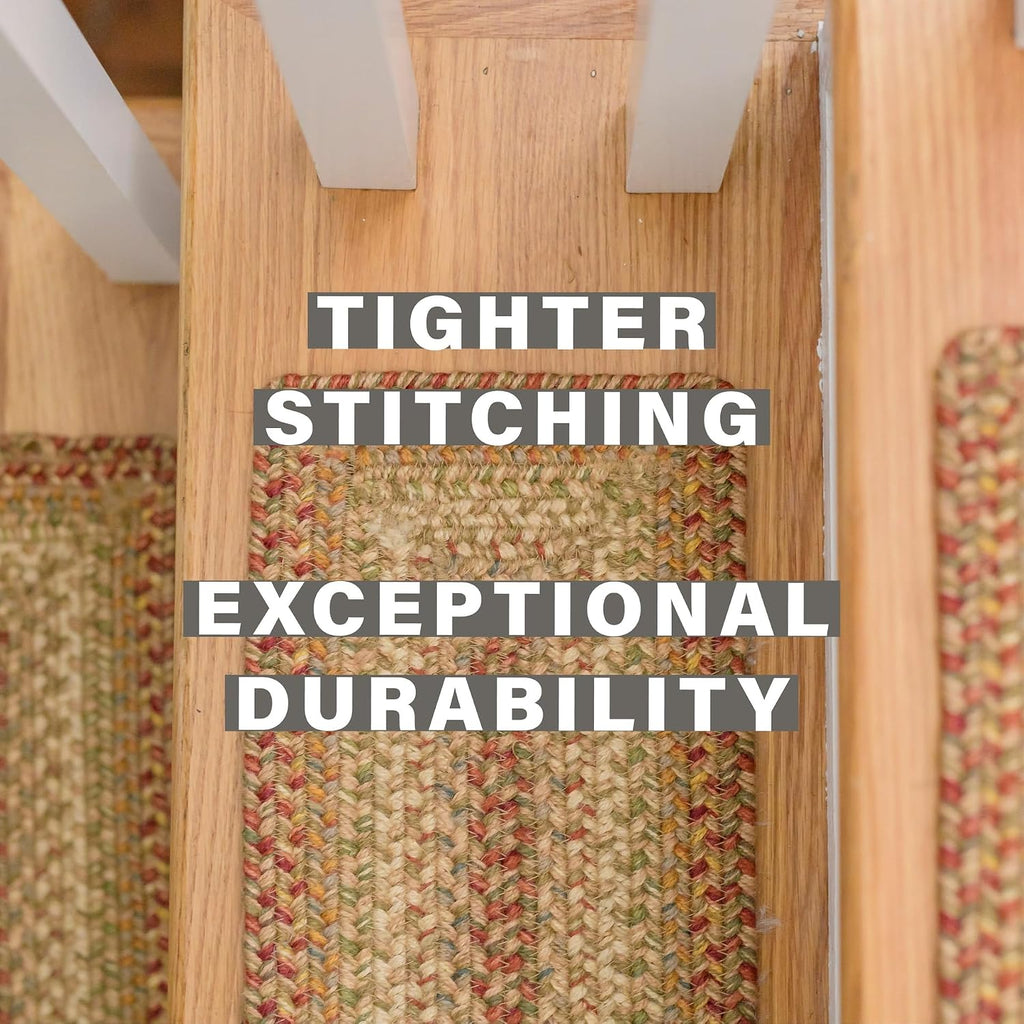 Harvest Jute Braided Stair Treads, Oval 8x28 Set of 13 | Multicolor Non Slip Rugs for Staircase and Protects Hardwood