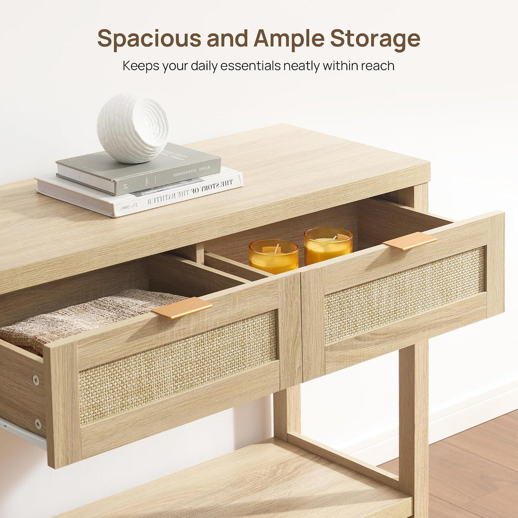 Rattan Console Table - Boho Entryway Table with Storage and Drawers, Small Entry Tables Behind Couch Table Sofa Table
