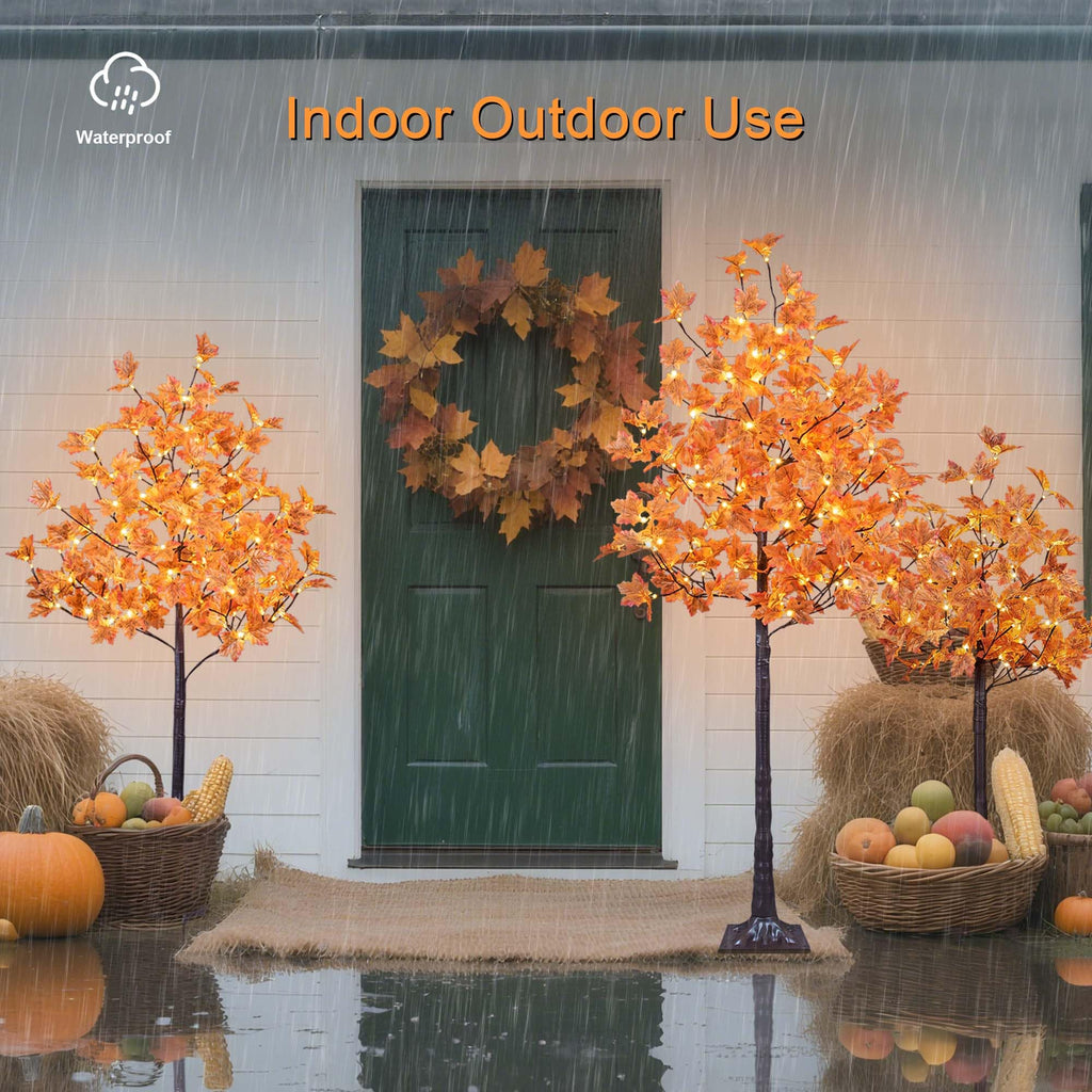 4+5+6FT Total Artificial Lighted Maple Tree Warm White Fall Decorations Indoor Outdoor, Orange