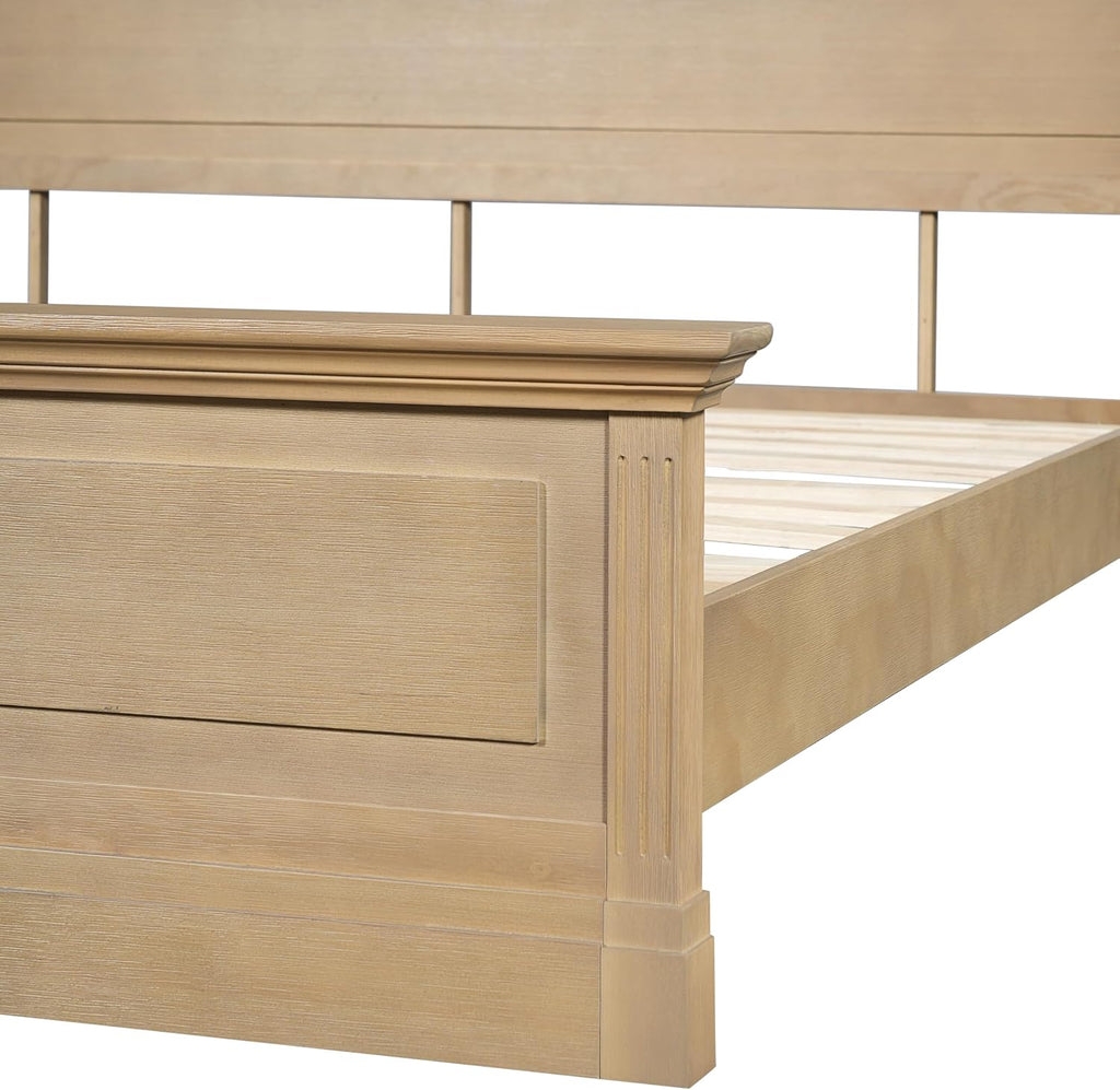 Rustic Queen Solid Wood Bed Frame, Farmhouse Platform Bed with 53.5" Tall Headboard, Heavy Duty Wood Bed Frame with
