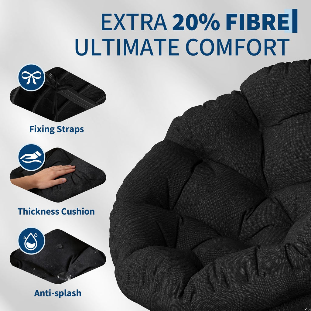 40" Ergonomic Wicker Papasan Chair with Extra-Thick Soft Cushion
