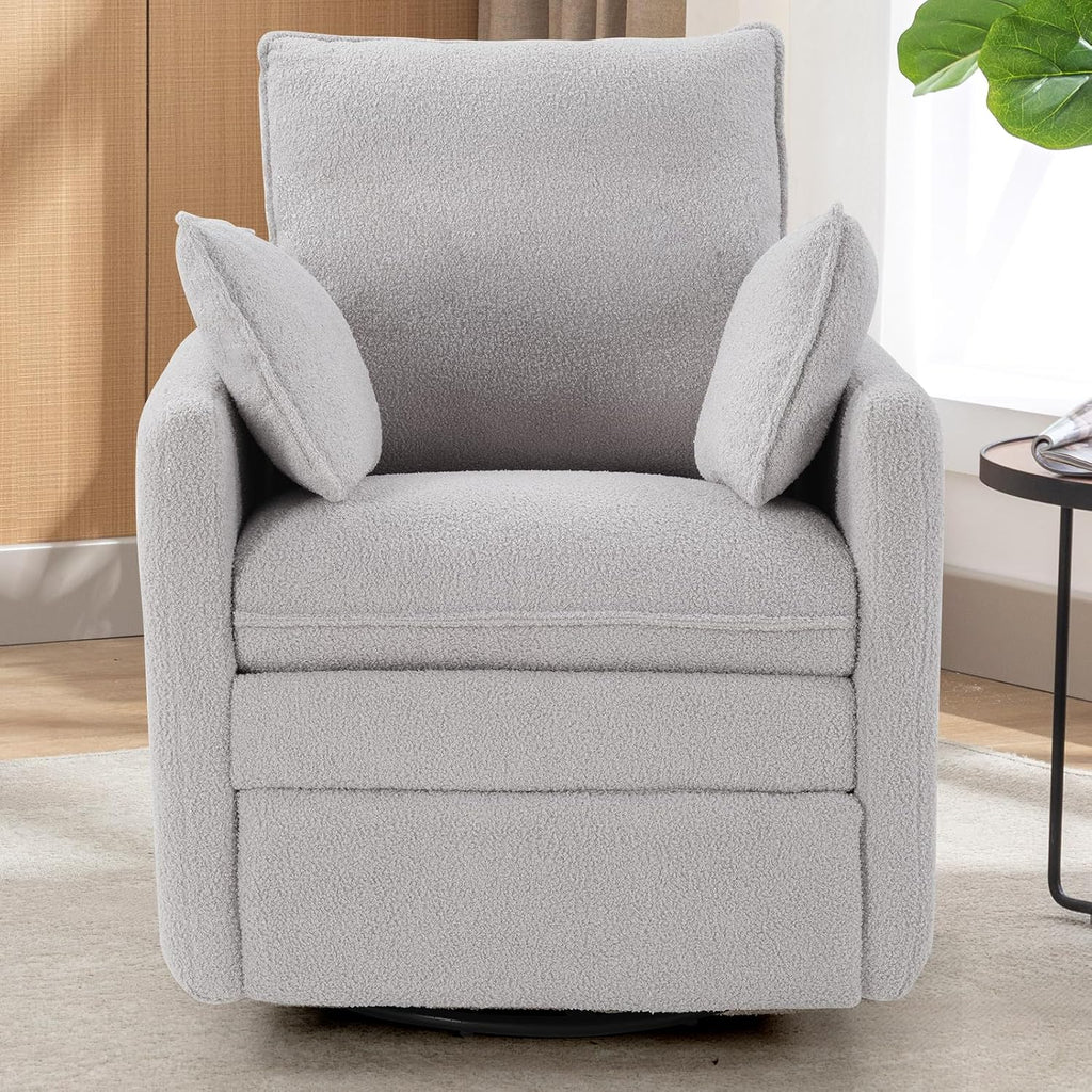 Swivel Rocker Recliner Chair, Teddy Upholstered Nursery Glider Chair, Manual Reclining Chair with Two Removable