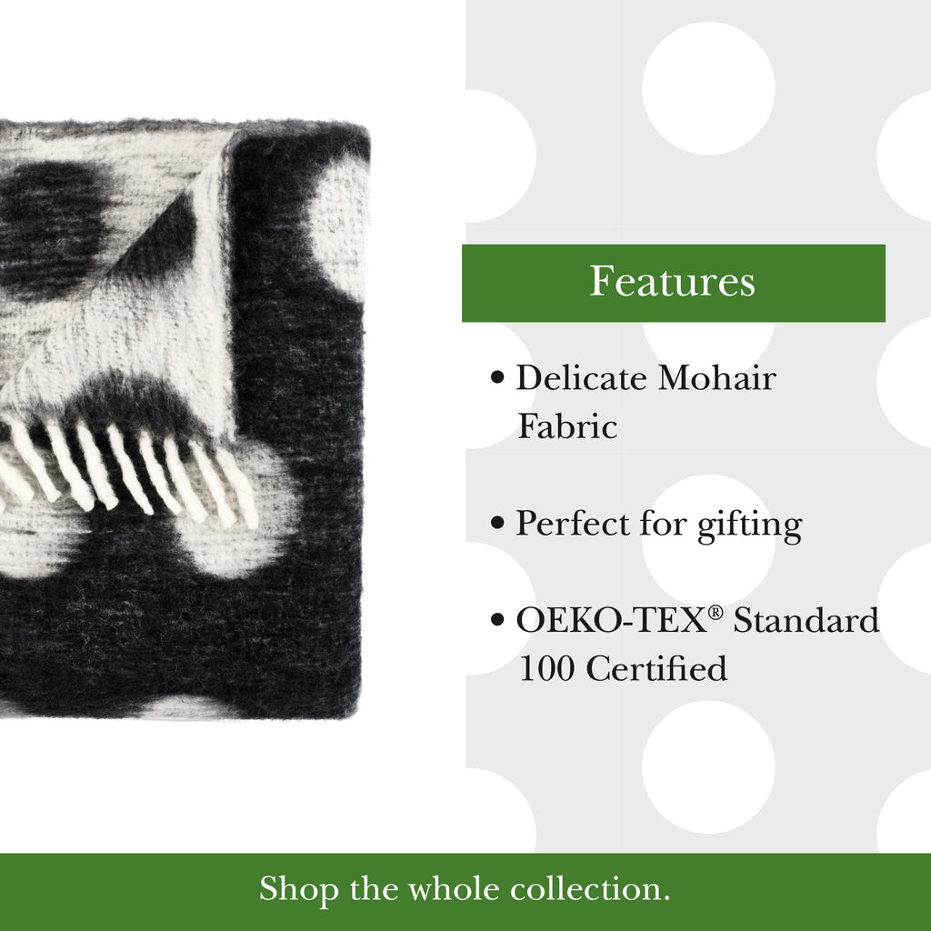 Dots Throw, 50" x 70", Mohair Blend Decorative Throw for Couch, Bed, Sofa, Brushed Dots Design with Fringe, Home