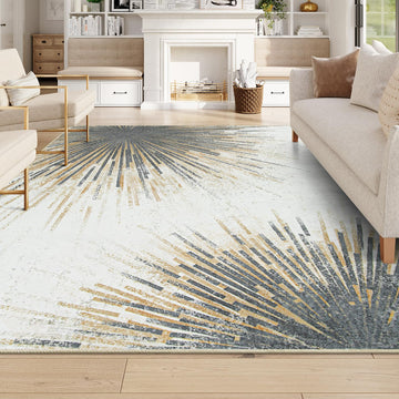 8x10 Gold Modern Art Deco Area Rug, Washable