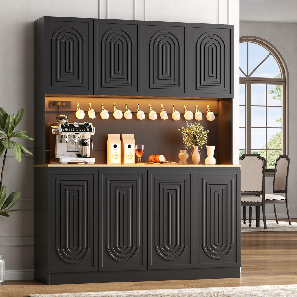 71" Kitchen Pantry Storage Cabinet, Tall Kitchen Hutch Cabinet, Black