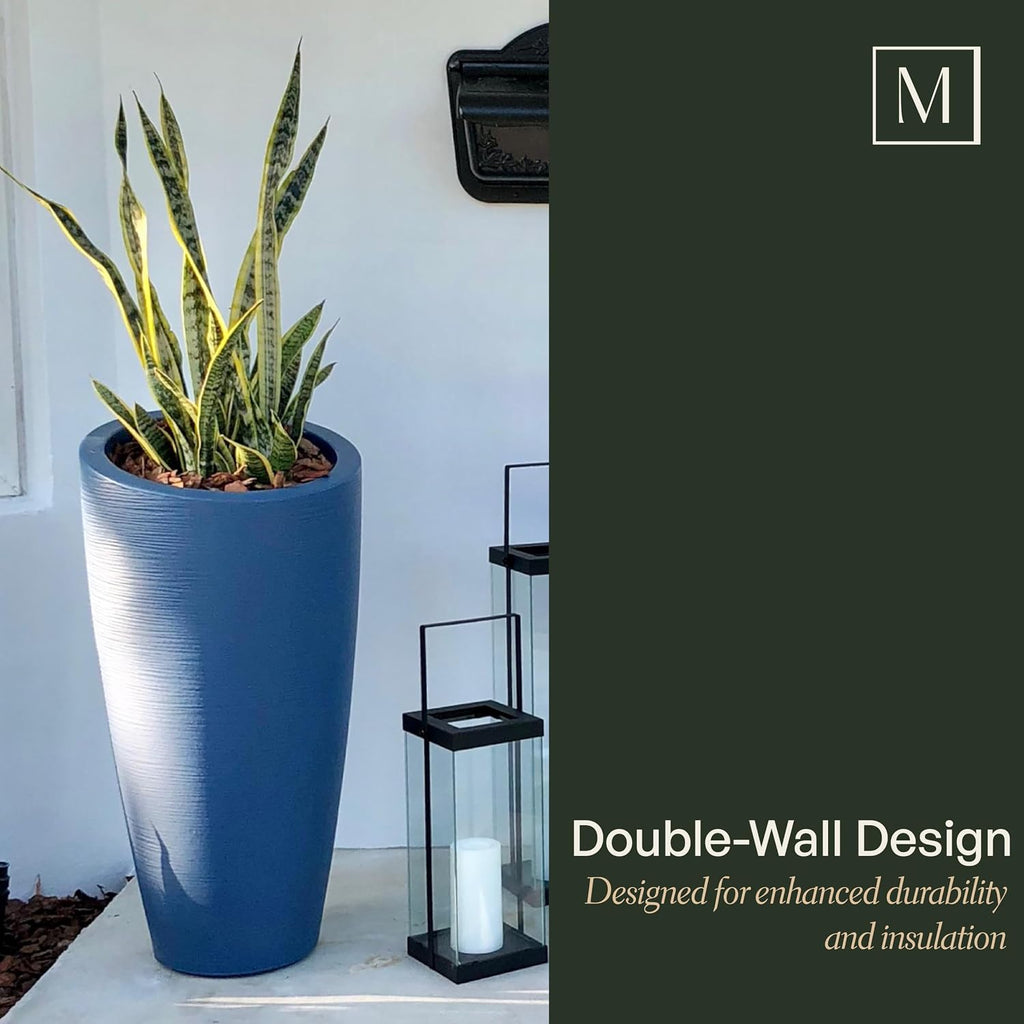 Modesto 32in Tall Round Modern Planter, Espresso | All season, Indoor/Outdoor, Double-wall design, Fade resistant