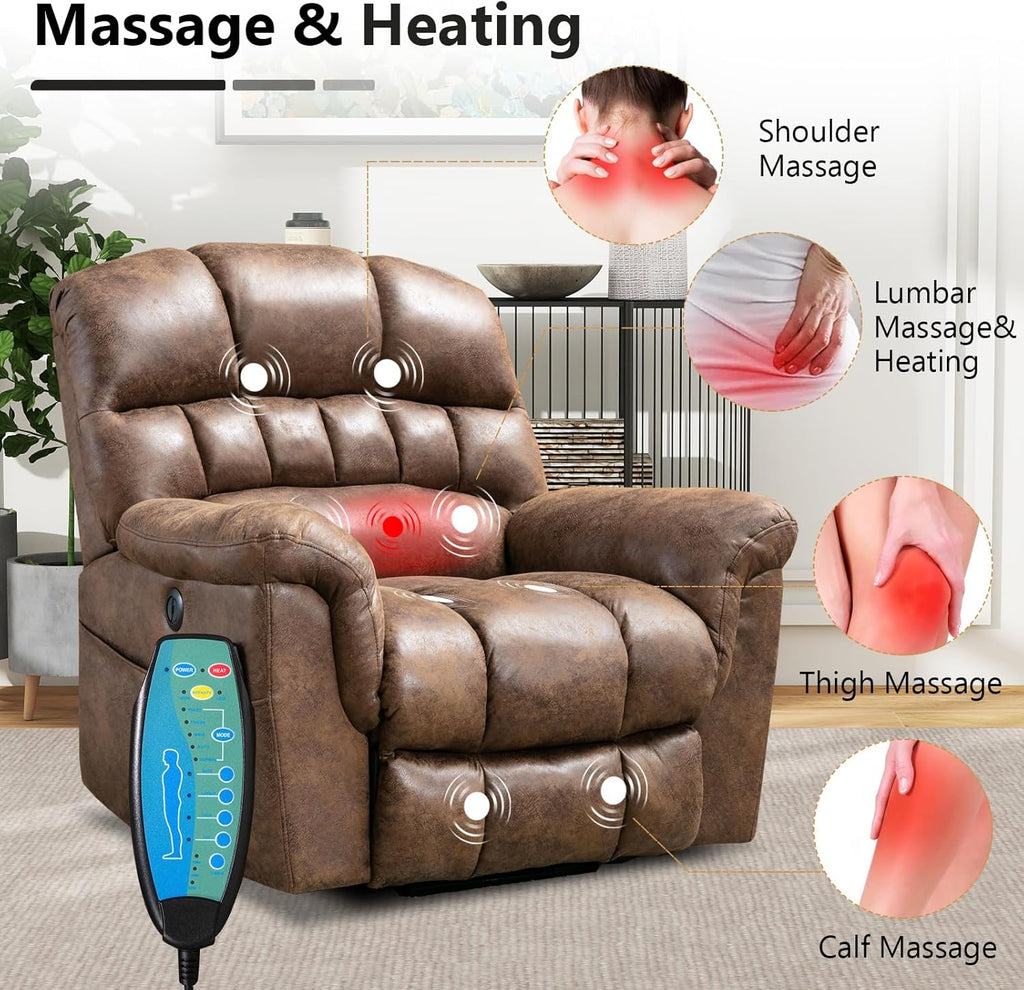 Oversized Power Lift Recliner with Massage and Heat for Elderly, Faux Leather Electric Lifting Reclining Chair with