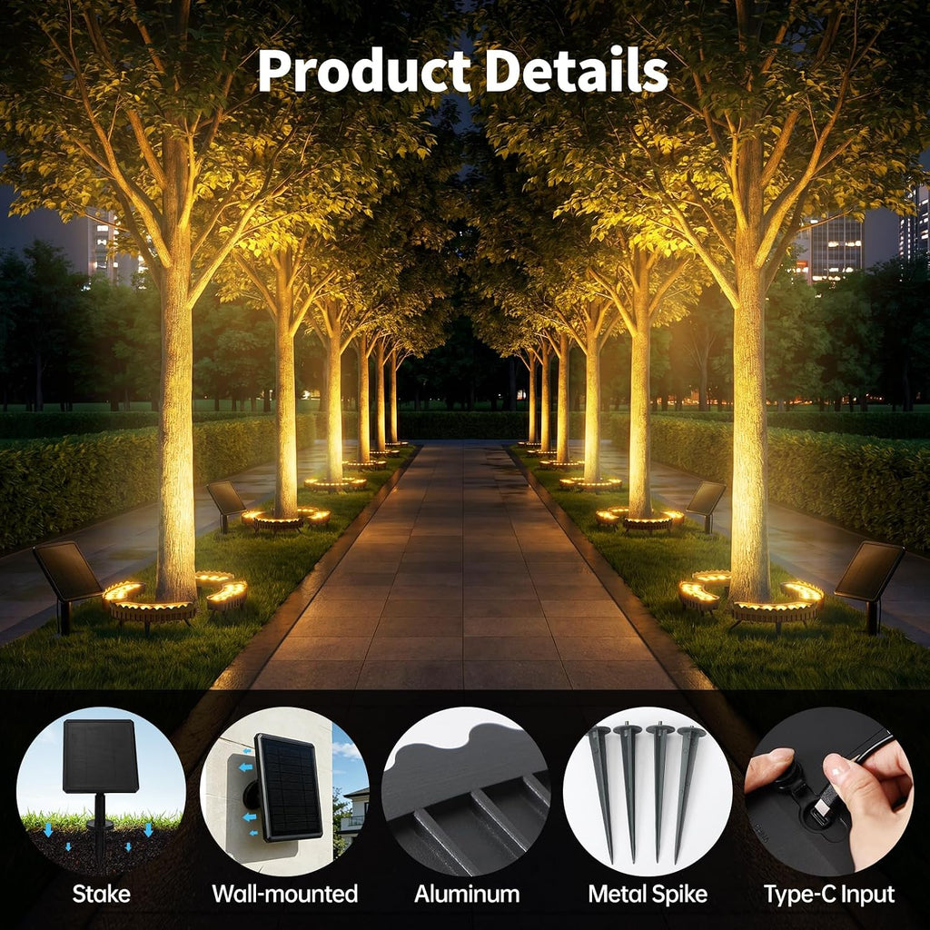 Tree Lights Outdoor, Upgraded Solar Ring Palm Tree Uplights | Warm White 48 LEDs, 4000mAh Battery, IP65 Waterproof