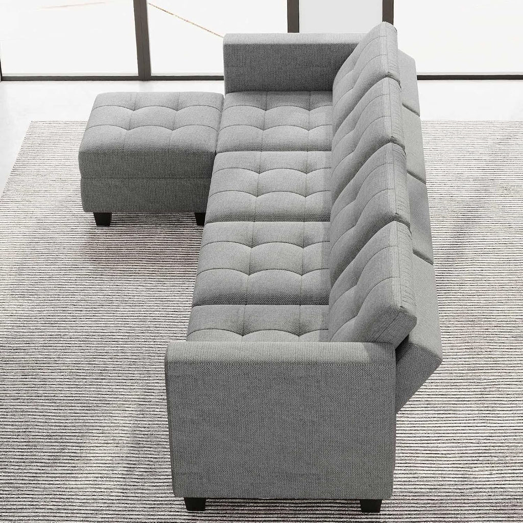 Light Grey L Shape 5-Seat Modular Sectional Sofa with Storage, Reversible Chaise, Adjustable Backrest, Cotton &