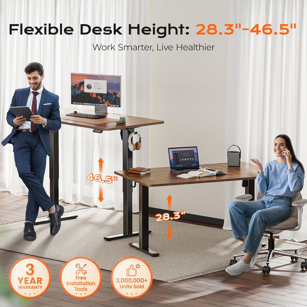 55 x 28 Large Electric Standing Desk, Height Adjustable Computer Desk, 27.6" Deep Desktop
