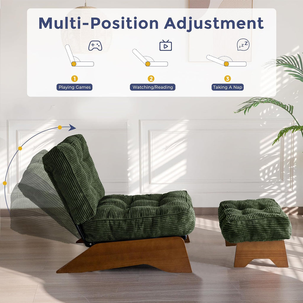 Accent Chair with Ottoman, Lounge Chair with Adjustable Backrest | Tufted Living Room Chair Upholstered Lounge Chair